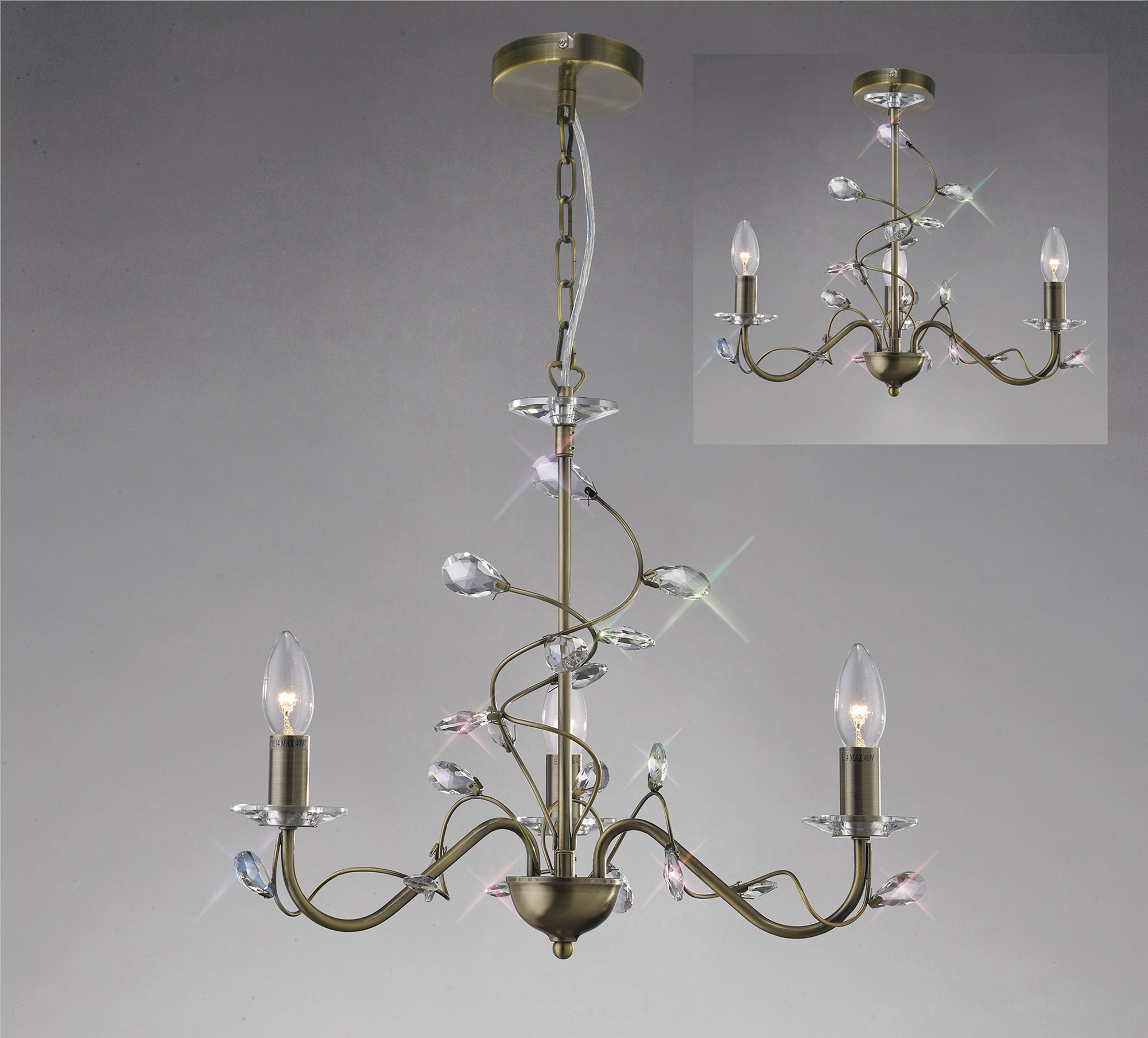 Willow Crystal Ceiling Lights Diyas Multi Arm Crystal Fittings